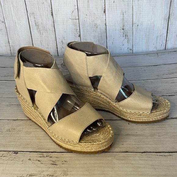 Eileen Fisher Desert Sand Tan Leather Willow Espadrille Wedge Sandal - Picture 1 of 12